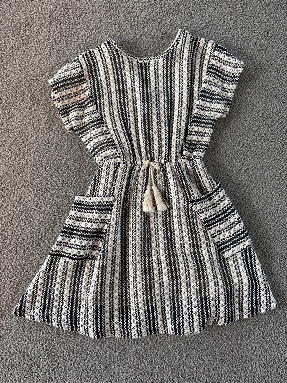 Zara kids Black & White Striped Knit Dress with Tassel Tie